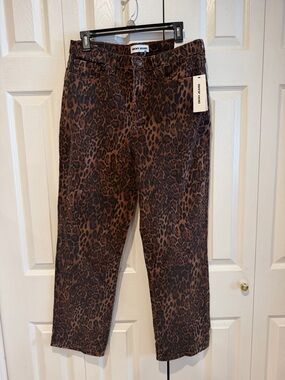 DKNY Leopard Print High-Rise Straight Jeans in Brown and Black